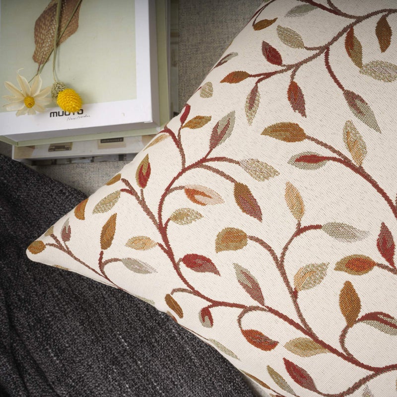 YOUR SMILE Classical Embroidery Jacquard Beige Leaf Pattern Square Decorative Throw Pillow Case Cushion Cover 18 x 18 inch - Image 4